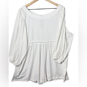 Mable Womens Romper Outfit White Balloon Sleeve Minimalist Coastal Casual size L